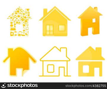 House icon4. Set of icons of houses of gold colour. A vector illustration