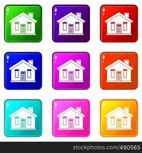 House icons of 9 color set isolated vector illustration. House set 9