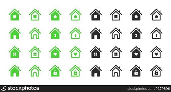 House icons set. Green and black house icons. Vector scalable graphics