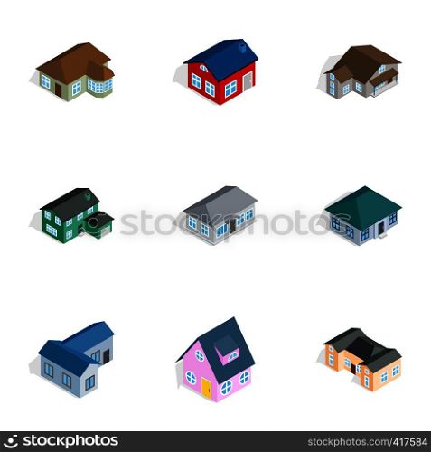 House icons set. Isometric 3d illustration of 9 house vector icons for web. House icons set, isometric 3d style
