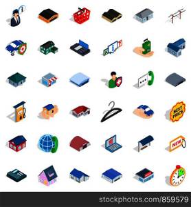 House icons set. Isometric style of 36 house vector icons for web isolated on white background. House icons set, isometric style