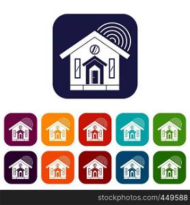 House icons set vector illustration in flat style In colors red, blue, green and other. House icons set flat