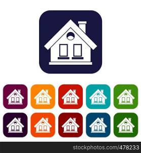 House icons set vector illustration in flat style in colors red, blue, green, and other. House icons set