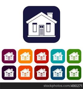 House icons set vector illustration in flat style in colors red, blue, green, and other. House icons set