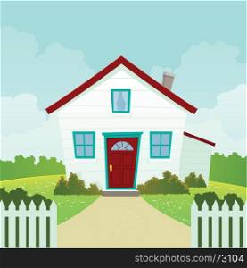 House. Illustration of a cartoon house in spring or summer season