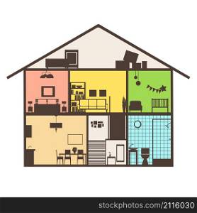 House in cut. Modern house interior.Vector illustration