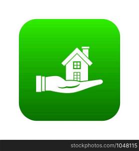 House in hand icon digital green for any design isolated on white vector illustration. House in hand icon digital green