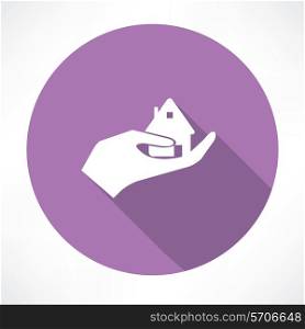 house in hand icon. Flat modern style vector illustration