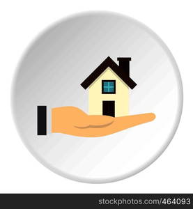 House in hand icon in flat circle isolated vector illustration for web. House in hand icon circle