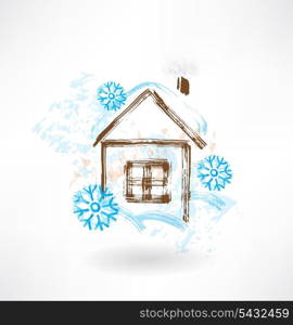 House in snowflakes grunge icon