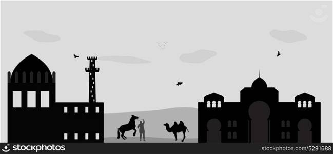 House in the Desert and camel. Vector Illustration.. House in the Desert and camel. Vector Illustration