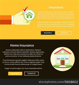House insurance concept in flat style on banners with text and buttons read more and contact us. Can be used for web banners, marketing and promotional materials, presentation templates