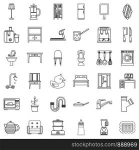 House interior icons set. Outline style of 36 house interior vector icons for web isolated on white background. House interior icons set, outline style