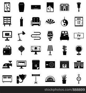 House interior icons set. Simple style of 36 house interior vector icons for web isolated on white background. House interior icons set, simple style