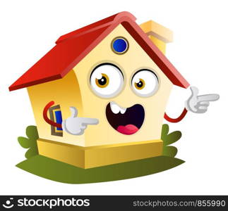 House is pointing with fingers, illustration, vector on white background.
