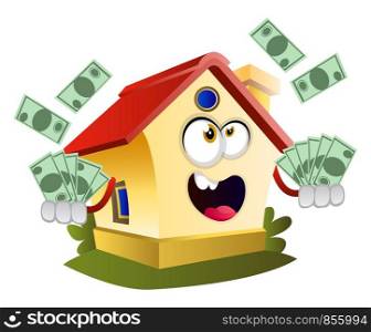 House is throwing money,illustration, vector on white background.