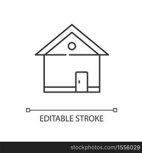 House linear icon. Home front. Building exterior. Residential construction. Real estate. Thin line customizable illustration. Contour symbol. Vector isolated outline drawing. Editable stroke. House linear icon