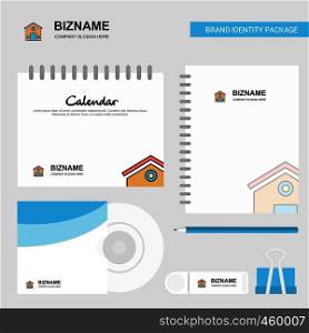 House Logo, Calendar Template, CD Cover, Diary and USB Brand Stationary Package Design Vector Template