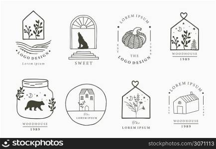 house logo collection with geometric,fox,bear,wild,star,flower.Vector illustration for icon,logo,sticker,printable and tattoo