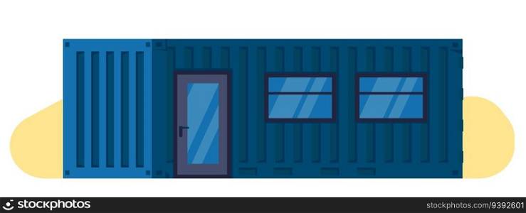 House made from large shipping cargo container. Residential building with door and windows. Iron walls. Modify freight metal box. Industrial architecture. Isolated modern cottage home. Vector concept. House made from large shipping cargo container. Residential building with door and windows. Modify freight metal box. Industrial architecture. Isolated modern cottage home. Vector concept