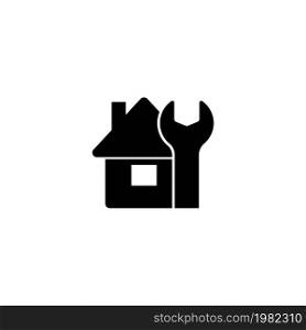 House Maintenance. Construction Home. Flat Vector Icon. Simple black symbol on white background. House Maintenance. Construction Home Flat Vector Icon