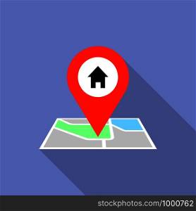 House map pin icon. Flat illustration of house map pin vector icon for web design. House map pin icon, flat style