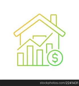 House market prices gradient linear vector icon. Realty price increasing. Real estate purchasing. Property sale. Thin line color symbol. Modern style pictogram. Vector isolated outline drawing. House market prices gradient linear vector icon