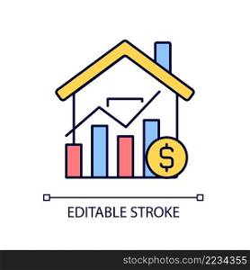 House market prices RGB color icon. Realty price increasing. Real estate purchasing. Property sale. Isolated vector illustration. Simple filled line drawing. Editable stroke. Arial font used. House market prices RGB color icon