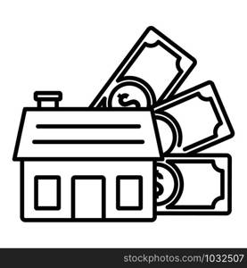 House money mortgage icon. Outline house money mortgage vector icon for web design isolated on white background. House money mortgage icon, outline style