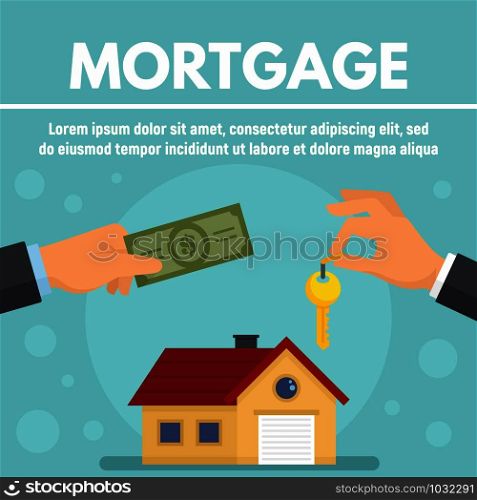 House mortgage concept banner. Flat illustration of house mortgage vector concept banner for web design. House mortgage concept banner, flat style