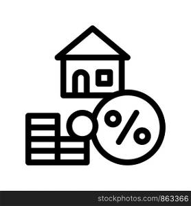 House Mortgage Service Tick Vector Thin Line Icon. Mortgage On Real Property Building, Heap Of Coin And Percent Sign Linear Pictogram. Rent Or Buy Apartment Garage Contour Illustration. House Mortgage Service Tick Vector Thin Line Icon