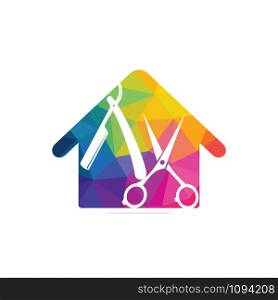 House Of Scissors Logo Design Icon Template. Barbershop vector logo design template.