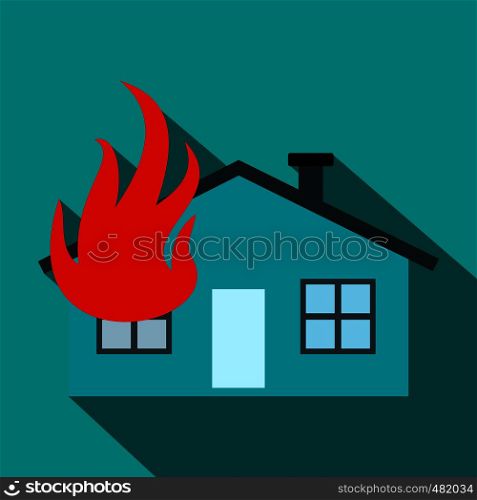 House on fire flat icon on a blue background. House on fire flat icon