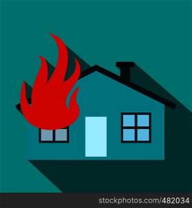 House on fire flat icon on a blue background. House on fire flat icon