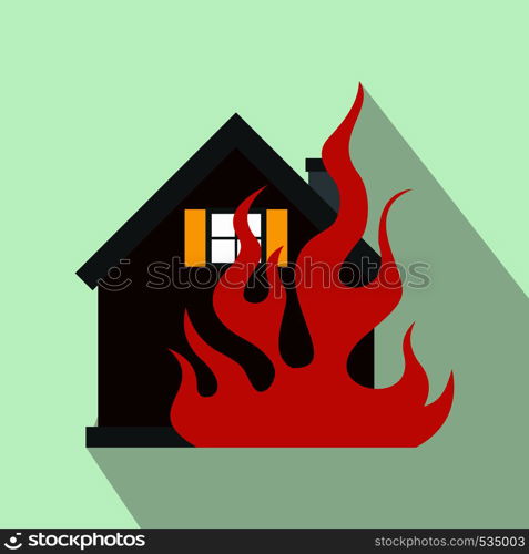 House on fire icon in flat style on a light blue background. House on fire icon, flat style