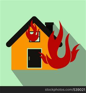 House on fire icon in flat style on a light blue background. House on fire icon, flat style