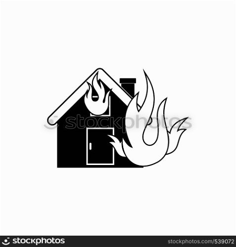 House on fire icon in simple style on a white background. House on fire icon, simple style