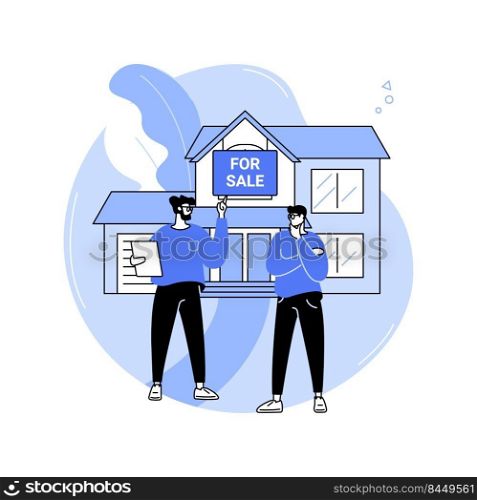 House on sale isolated cartoon vector illustrations. Man selling property, get profit from real estate, small business, post ads, house flipping industry, apartment purchase vector cartoon.. House on sale isolated cartoon vector illustrations.