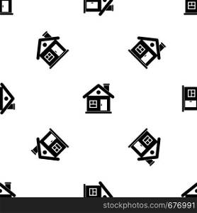 House pattern repeat seamless in black color for any design. Vector geometric illustration. House pattern seamless black
