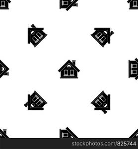 House pattern repeat seamless in black color for any design. Vector geometric illustration. House pattern seamless black