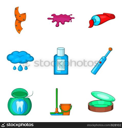 House personal hygiene icon set. Cartoon set of 9 house personal hygiene vector icons for web design isolated on white background. House personal hygiene icon set, cartoon style
