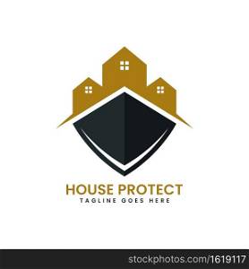 House Protect Logo Design. Elegant Minimalist House Combined with Shield Concept.