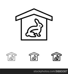 House, Rabbit, Easter, Nature Bold and thin black line icon set