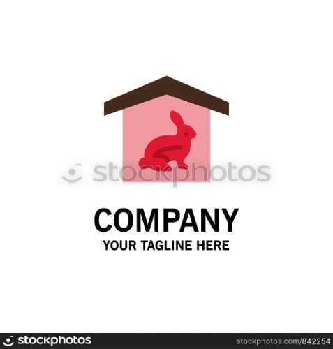 House, Rabbit, Easter, Nature Business Logo Template. Flat Color
