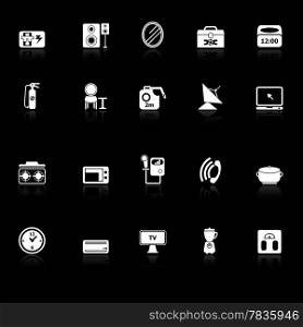 House related icons with reflect on black background, stock vector