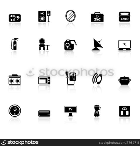 House related icons with reflect on white background, stock vector
