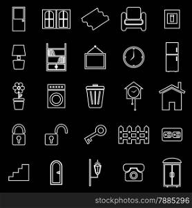 House related line icons on black background, stock vector