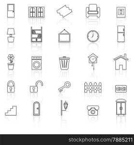 House related line icons with reflect on white background, stock vector