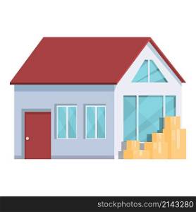 House relocation icon cartoon vector. Home move box. Truck delivery. House relocation icon cartoon vector. Home move box