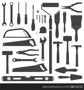 house remodel instruments silhouette set. vector house remodel instruments dark grey silhouette set